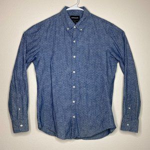Bonobos Mens Size M Slim Fit Blue Dotted Chambray Long Sleeve Button Down Shirt